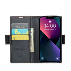 Funda de cuero antirrobo con textura de lichi y hebilla de mariposa CaseMe 023 para iPhone 13 Pro, iPhone 13 Pro Max, iPhone 12/12 Pro, iPhone 12 Pro Max, iPhone 12 mini