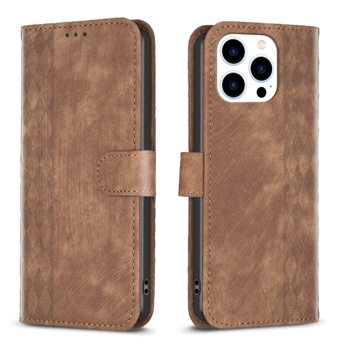 Plaid Embossed Leather Phone Case, For iPhone 13 Pro Max, For iPhone 12 / 12 Pro, For iPhone 12 Pro Max, For iPhone 11
