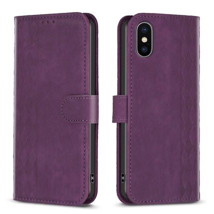 Plaid Embossed Leather Phone Case, For iPhone XR, For iPhone XS Max, For iPhone 15, For iPhone SE 2022 / 7 / 8
