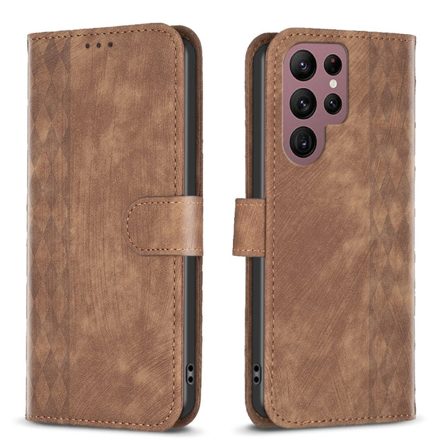 Plaid Embossed Leather Phone Case, For Samsung Galaxy S22 Ultra 5G, For Samsung Galaxy S21 5G, For Samsung Galaxy S21+ 5G, For Samsung Galaxy S21 Ultra 5G