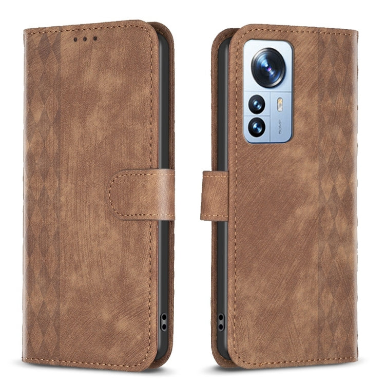Plaid Embossed Leather Phone Case, For Xiaomi 11i / Redmi K40, For Xiaomi 12 Pro, For Xiaomi 12, For Xiaomi 11T / 11T Pro