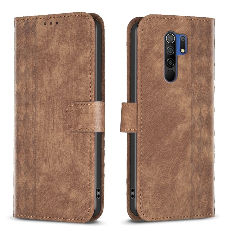 Plaid Embossed Leather Phone Case, For Xiaomi Redmi 9A, For Xiaomi Redmi 9, For Xiaomi Redmi 9C, For Xiaomi Redmi Note 9