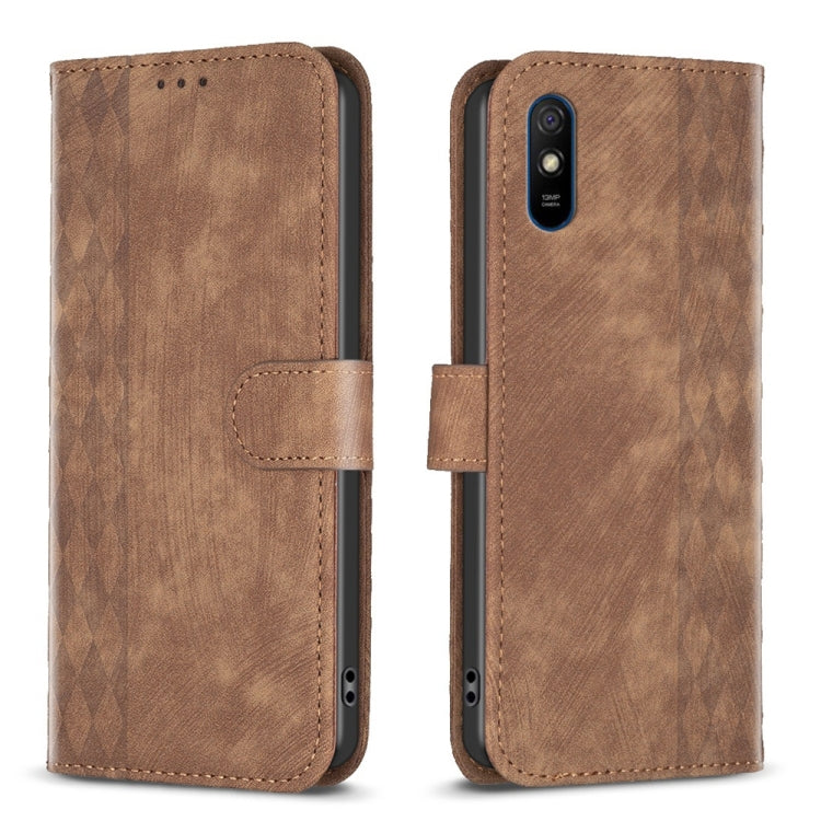 Plaid Embossed Leather Phone Case, For Xiaomi Redmi 9A, For Xiaomi Redmi 9, For Xiaomi Redmi 9C, For Xiaomi Redmi Note 9