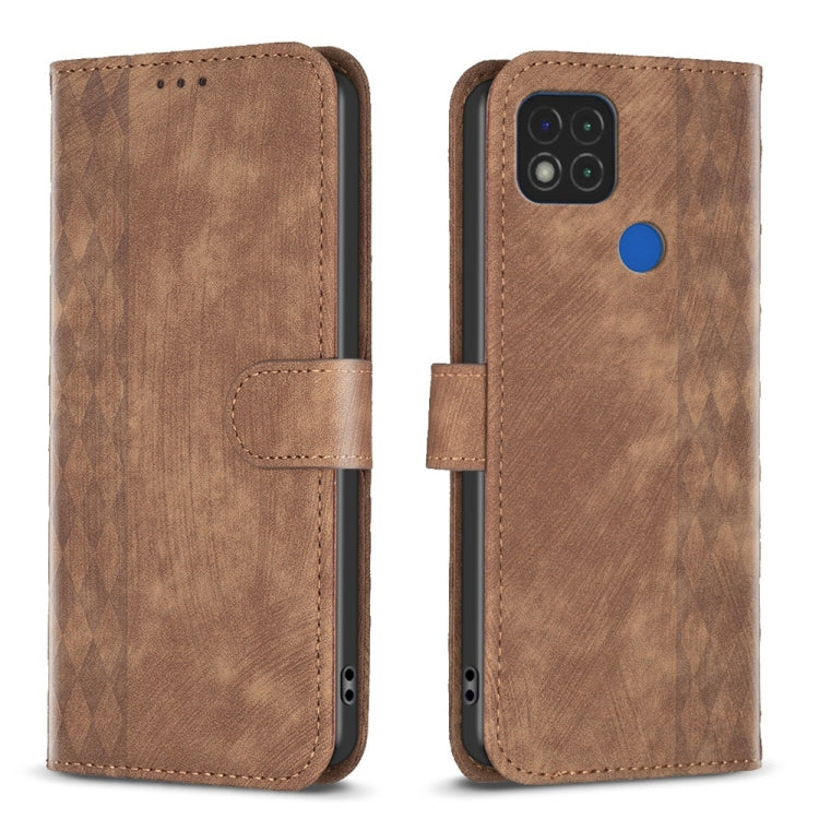 Plaid Embossed Leather Phone Case, For Xiaomi Redmi 9A, For Xiaomi Redmi 9, For Xiaomi Redmi 9C, For Xiaomi Redmi Note 9