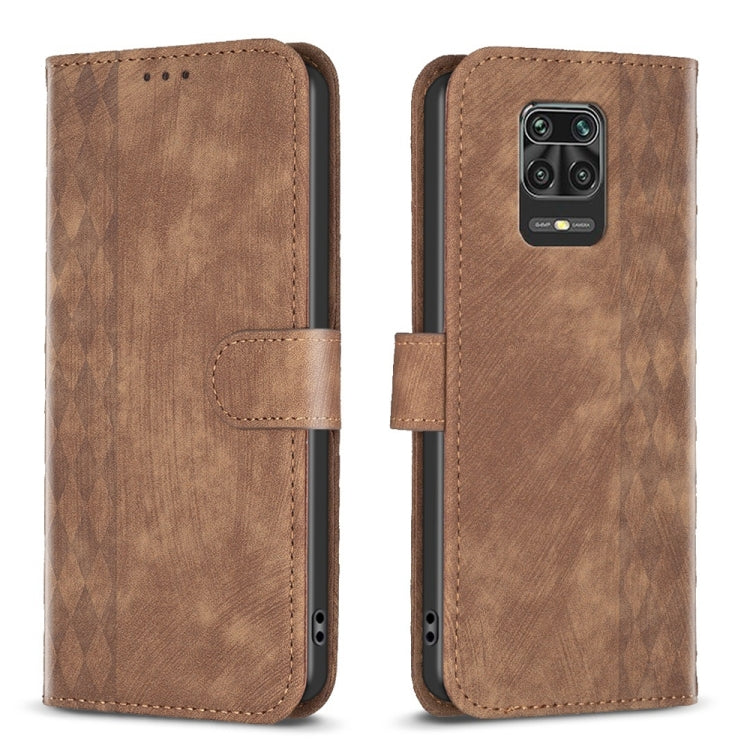 Plaid Embossed Leather Phone Case, For Xiaomi Redmi Note 9 Pro