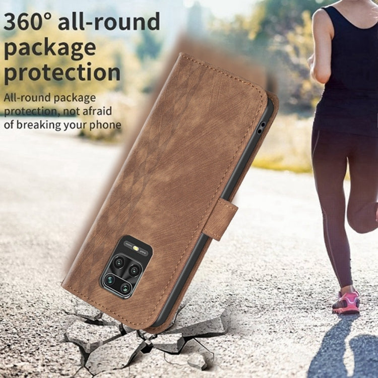 Plaid Embossed Leather Phone Case, For Xiaomi Redmi Note 9 Pro