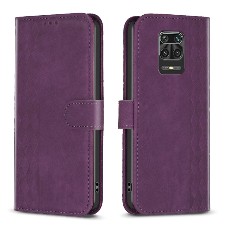 Plaid Embossed Leather Phone Case, For Xiaomi Redmi Note 9 Pro