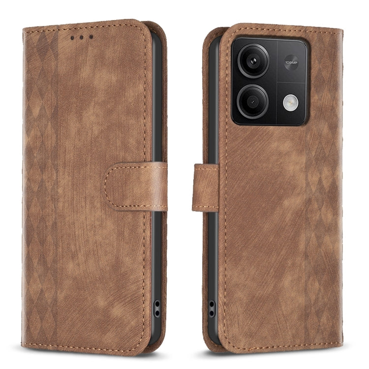 Plaid Embossed Leather Phone Case, For Xiaomi Redmi Note 13 Pro 4G Global, For Xiaomi Poco M6 Pro 4G, For Xiaomi Redmi Note 13 4G Global, For Xiaomi Redmi Note 13