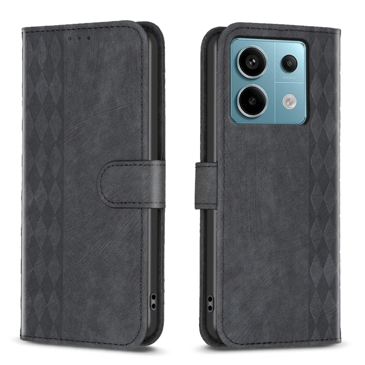 Plaid Embossed Leather Phone Case, For Xiaomi Redmi Note 13 Pro 4G Global, For Xiaomi Poco M6 Pro 4G, For Xiaomi Redmi Note 13 4G Global, For Xiaomi Redmi Note 13