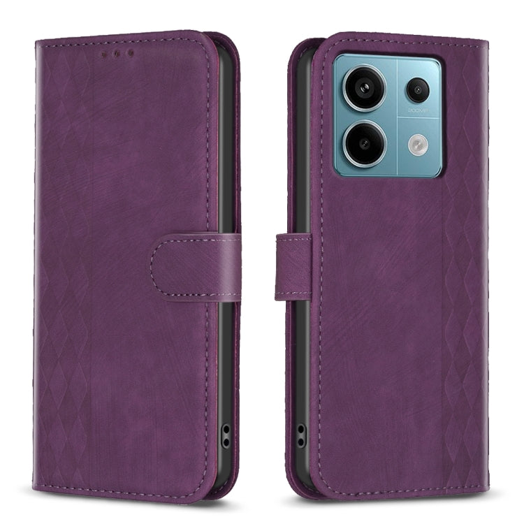 Plaid Embossed Leather Phone Case, For Xiaomi Redmi Note 13 Pro 4G Global, For Xiaomi Poco M6 Pro 4G, For Xiaomi Redmi Note 13 4G Global, For Xiaomi Redmi Note 13
