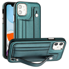 Shockproof Leather Phone Case with Wrist Strap, For iPhone 13 Pro Max, For iPhone 12 / 12 Pro, For iPhone 12 Pro Max, For iPhone 11, For iPhone 11 Pro