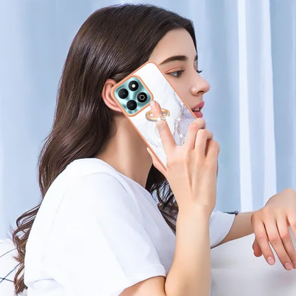 Electroplating Marble IMD TPU Phone Case with Ring Holder, For Honor X6b, For Honor 200 Lite Global, For Honor X7b 4G / 5G, For Honor X8b