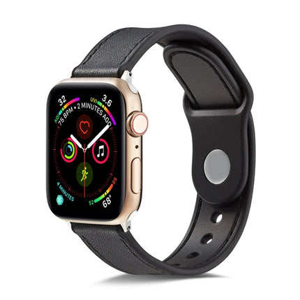 Single Buckle TPU+ Genuine Leather Watchband, For Apple Watch Series 7 41mm / 6 & SE & 5 & 4 40mm / 3 & 2 & 1 38mm, For Apple Watch Series 7 45mm / 6 & SE & 5 & 4 44mm / 3 & 2 & 1 42mm                                                                    ...