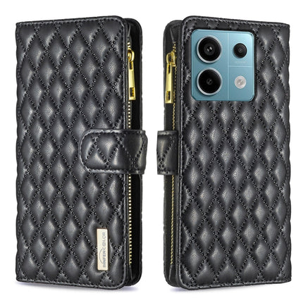 Diamond Lattice Zipper Wallet Leather Flip Phone Case, For Xiaomi Redmi Note 13 Pro 4G Global, For Xiaomi Poco M6 Pro 4G, For Xiaomi Redmi A3, For Xiaomi Redmi Note 13 4G Global