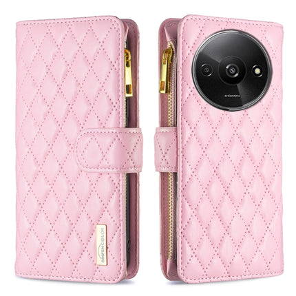 Diamond Lattice Zipper Wallet Leather Flip Phone Case, For Xiaomi Redmi Note 13 Pro 4G Global, For Xiaomi Poco M6 Pro 4G, For Xiaomi Redmi A3, For Xiaomi Redmi Note 13 4G Global