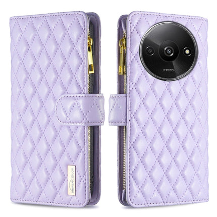 Diamond Lattice Zipper Wallet Leather Flip Phone Case, For Xiaomi Redmi Note 13 Pro 4G Global, For Xiaomi Poco M6 Pro 4G, For Xiaomi Redmi A3, For Xiaomi Redmi Note 13 4G Global