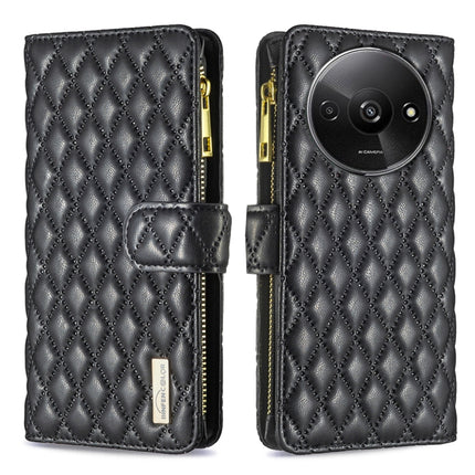 Diamond Lattice Zipper Wallet Leather Flip Phone Case, For Xiaomi Redmi Note 13 Pro 4G Global, For Xiaomi Poco M6 Pro 4G, For Xiaomi Redmi A3, For Xiaomi Redmi Note 13 4G Global