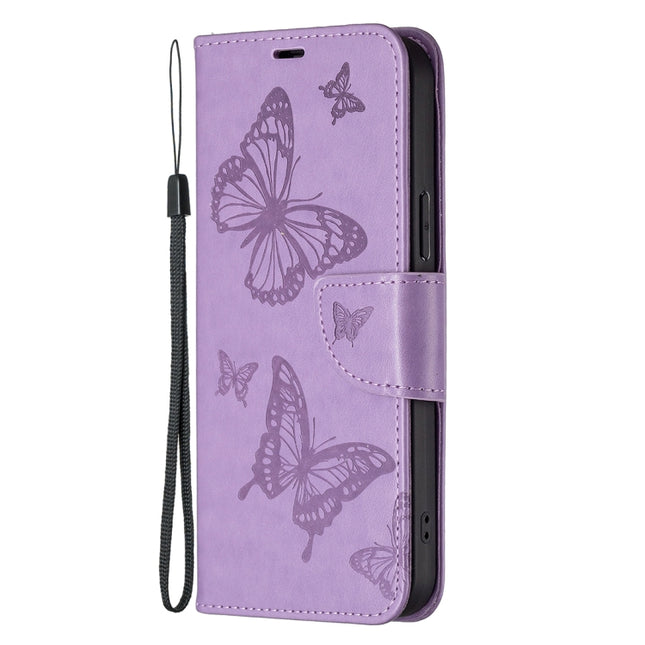 Two Butterflies Embossing Leather Phone Case, For Xiaomi Poco F5 5G / Redmi Note 12 Turbo, For Xiaomi Redmi Note 12S 4G / Note 11, For Xiaomi Civi 3 5G