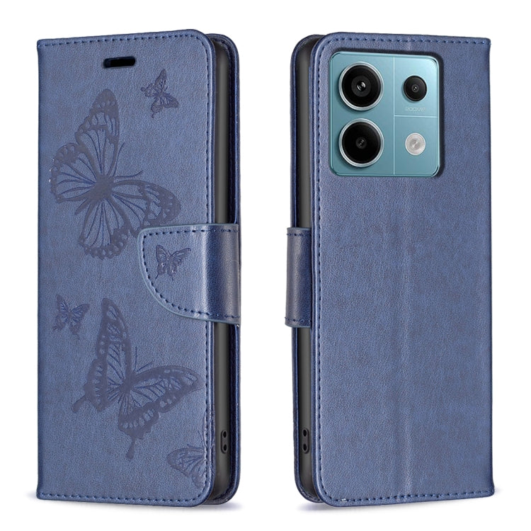 Two Butterflies Embossing Leather Phone Case, For Xiaomi Redmi 13C, For Xiaomi Redmi Note 13 Pro+ 5G, For Xiaomi Redmi Note 13 Pro 5G, For Xiaomi Redmi 12 4G