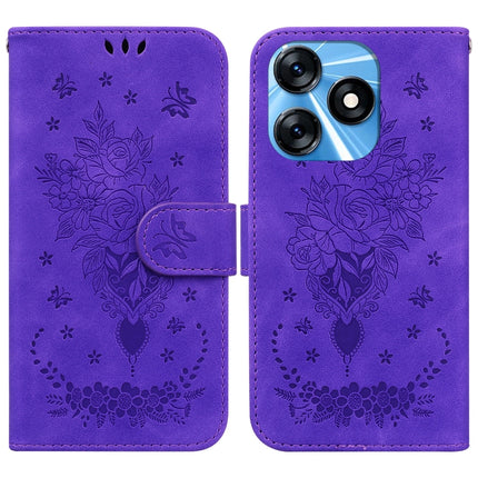 Butterfly Rose Embossed Leather Phone Case, For Tecno Spark 10 / Spark 10C