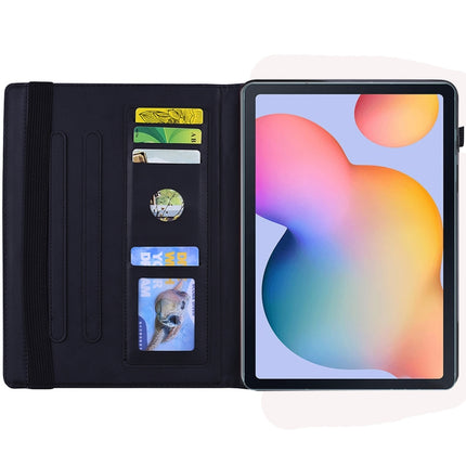 Calf Pattern Double Folding Design Embossed Leather Case with  Holder & Card Slots & Pen Slot &   Elastic Band, For Samsung Galaxy Tab S6 Lite