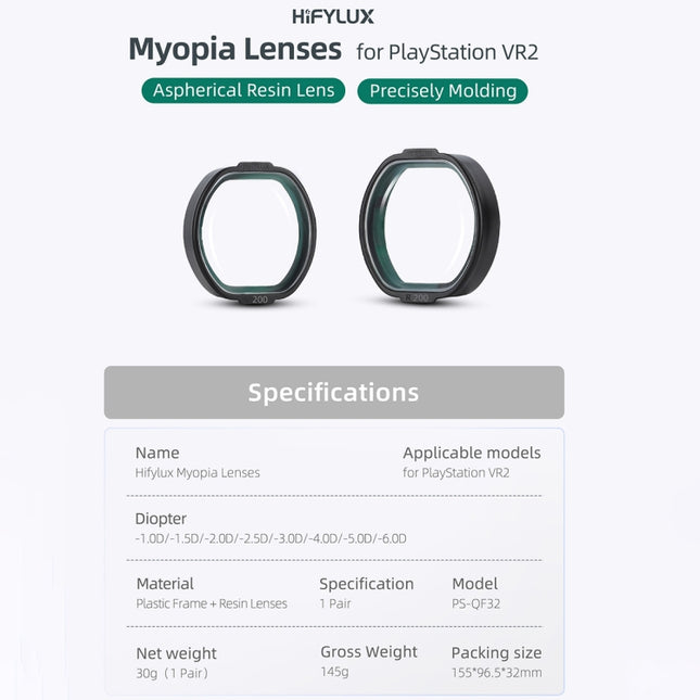 Hifylux Myopia Glasses Aspherical Resin Lens, For PlayStation VR2
