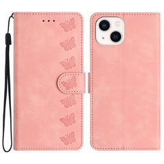 Seven Butterflies Embossed Leather Phone Case, For iPhone 15 Pro, For iPhone 15 Plus, For iPhone 15, For iPhone 14 Plus, For iPhone 14