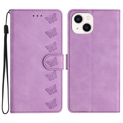 Seven Butterflies Embossed Leather Phone Case, For iPhone 15, For iPhone 14 Plus, For iPhone 14, For iPhone 14 Pro