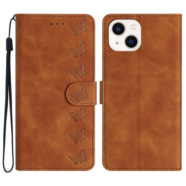 Seven Butterflies Embossed Leather Phone Case, For iPhone 14 Pro Max, For iPhone 13 Pro Max, For iPhone 13 Pro, For iPhone 13