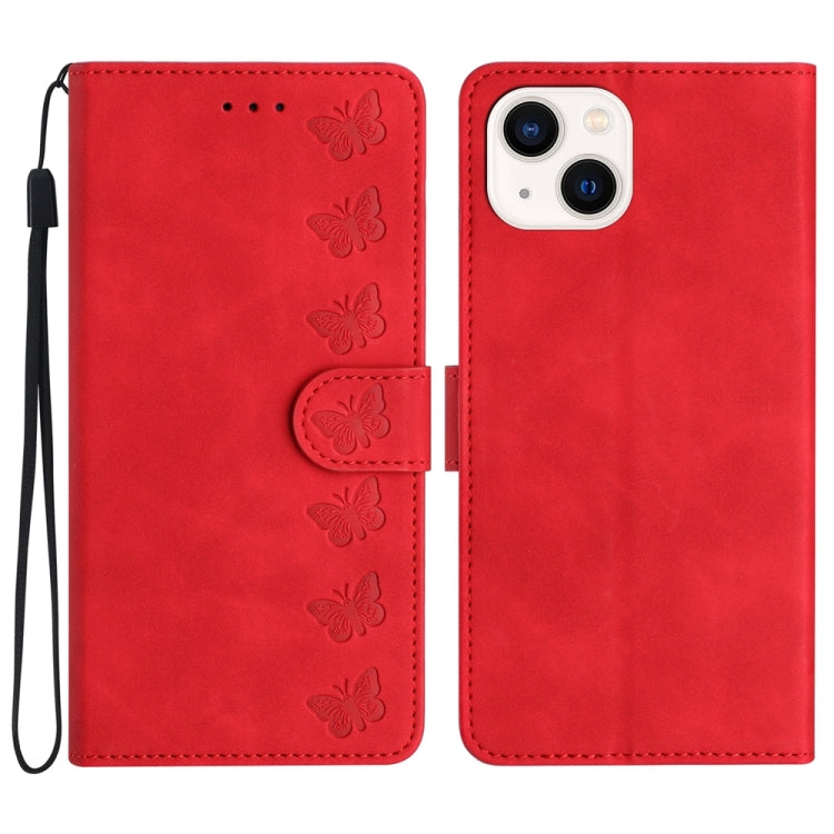Seven Butterflies Embossed Leather Phone Case, For iPhone 14 Pro Max, For iPhone 13 Pro Max, For iPhone 13 Pro, For iPhone 13