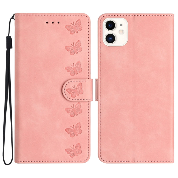 Seven Butterflies Embossed Leather Phone Case, For iPhone 13 mini, For iPhone 12, For iPhone 12 Pro Max, For iPhone 12 Pro
