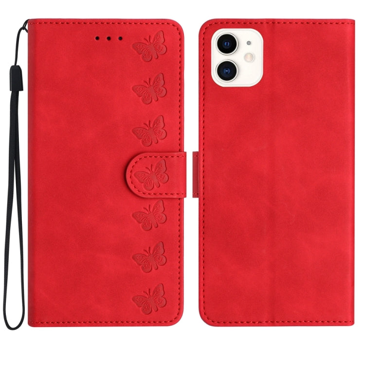 Seven Butterflies Embossed Leather Phone Case, For iPhone 13 mini, For iPhone 12, For iPhone 12 Pro Max, For iPhone 12 Pro