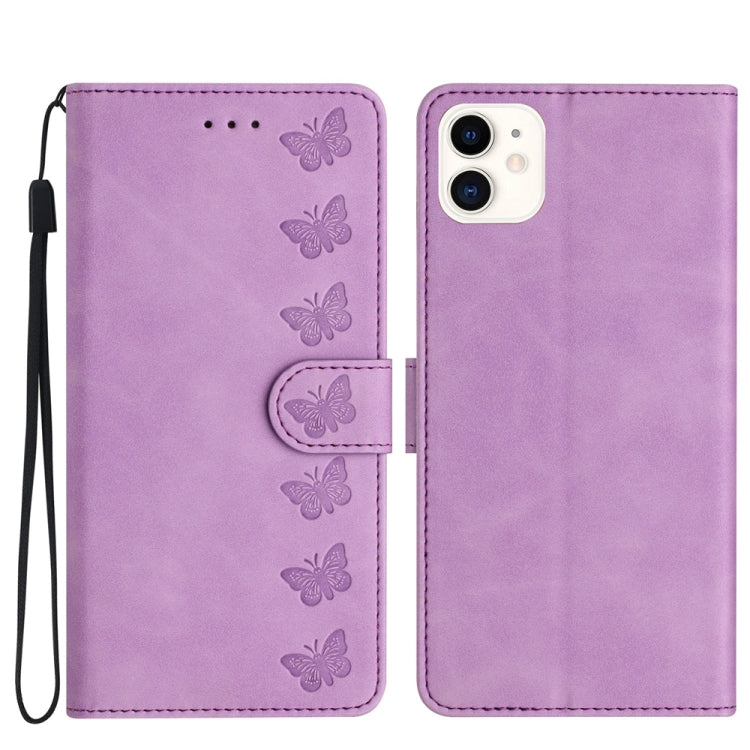 Seven Butterflies Embossed Leather Phone Case, For iPhone 13 mini, For iPhone 12, For iPhone 12 Pro Max, For iPhone 12 Pro