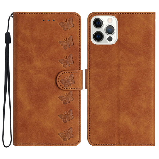 Seven Butterflies Embossed Leather Phone Case, For iPhone 15 Pro, For iPhone 15 Plus, For iPhone 15, For iPhone 14 Plus, For iPhone 14