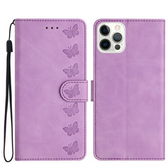 Seven Butterflies Embossed Leather Phone Case, For iPhone 15 Pro, For iPhone 15 Plus, For iPhone 15, For iPhone 14 Plus, For iPhone 14