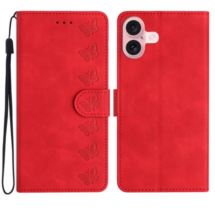 Seven Butterflies Embossed Leather Phone Case, For iPhone Air, For iPhone 16 Pro Max, For iPhone 16 Pro, For iPhone 16 Plus