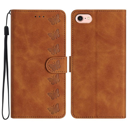Seven Butterflies Embossed Leather Phone Case, For iPhone 16e / 17e, For iPhone 17 Pro Max, For iPhone 17 Pro, For iPhone 17