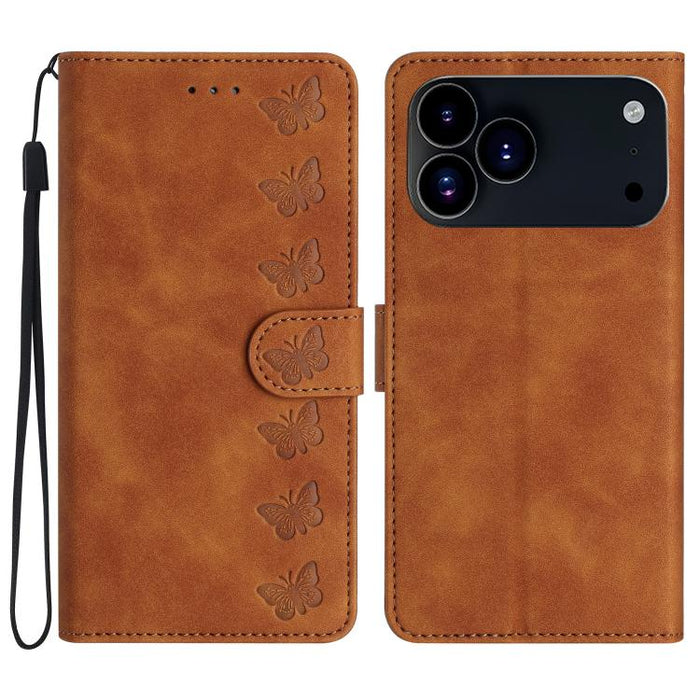 Seven Butterflies Embossed Leather Phone Case, For iPhone 16e / 17e, For iPhone 17 Pro Max, For iPhone 17 Pro, For iPhone 17