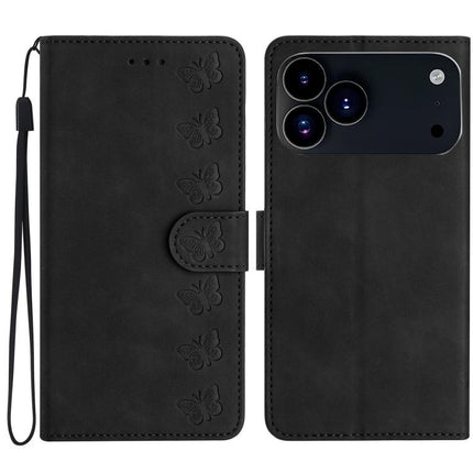 Seven Butterflies Embossed Leather Phone Case, For iPhone 16e / 17e, For iPhone 17 Pro Max, For iPhone 17 Pro, For iPhone 17