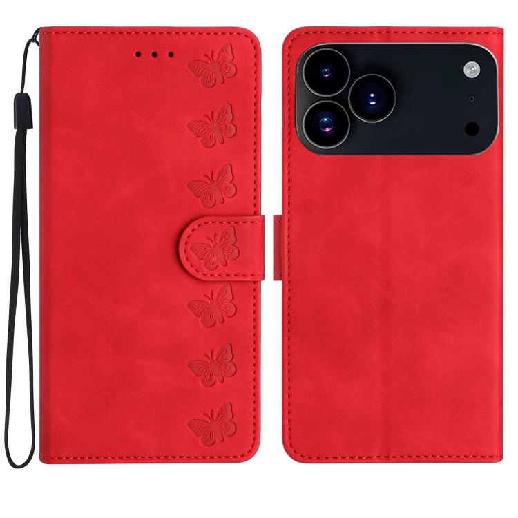 Seven Butterflies Embossed Leather Phone Case, For iPhone 17 Pro Max, For iPhone 17 Pro, For iPhone 17, For iPhone 17 Air