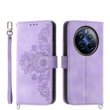 Skin Feel Flowers Embossed Wallet Leather Phone Case, For Realme GT 6 Global, For Realme 12 5G, For Realme 12+, For Realme 12 Pro+