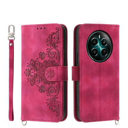 Skin Feel Flowers Embossed Wallet Leather Phone Case, For Realme GT 6 Global, For Realme 12 5G, For Realme 12+, For Realme 12 Pro+
