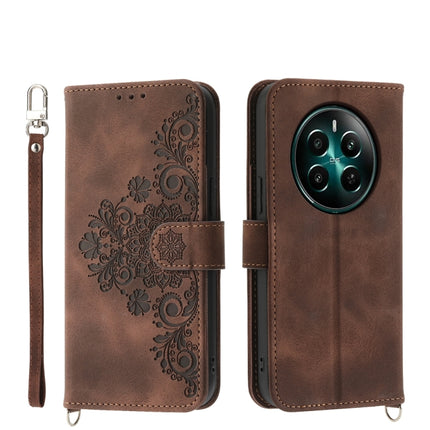 Skin Feel Flowers Embossed Wallet Leather Phone Case, For Realme GT 6 Global, For Realme 12 5G, For Realme 12+, For Realme 12 Pro+