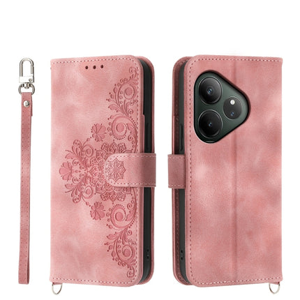 Skin Feel Flowers Embossed Wallet Leather Phone Case, For Realme GT 6 Global, For Realme 12 5G, For Realme 12+, For Realme 12 Pro+