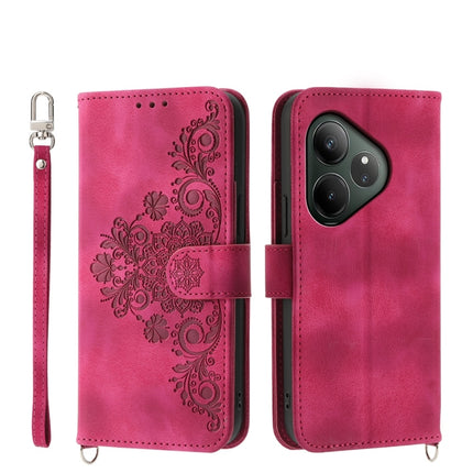 Skin Feel Flowers Embossed Wallet Leather Phone Case, For Realme GT 6 Global, For Realme 12 5G, For Realme 12+, For Realme 12 Pro+