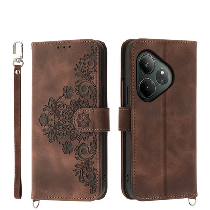 Skin Feel Flowers Embossed Wallet Leather Phone Case, For Realme GT 6 Global, For Realme 12 5G, For Realme 12+, For Realme 12 Pro+