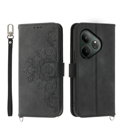 Skin Feel Flowers Embossed Wallet Leather Phone Case, For Realme GT 6 Global, For Realme 12 5G, For Realme 12+, For Realme 12 Pro+