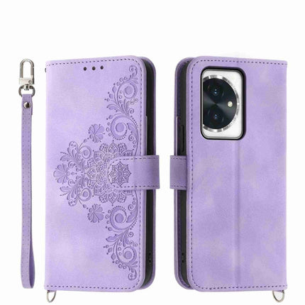 Skin Feel Flowers Embossed Wallet Leather Phone Case, For Honor X8b, For Honor 100 Pro, For Honor 100, For Honor X9b