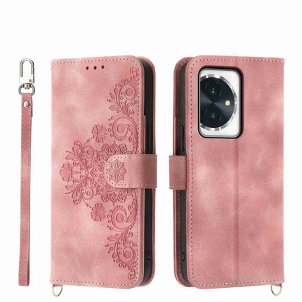 Skin Feel Flowers Embossed Wallet Leather Phone Case, For Honor X8b, For Honor 100 Pro, For Honor 100, For Honor X9b