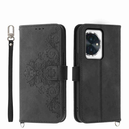 Skin Feel Flowers Embossed Wallet Leather Phone Case, For Honor X8b, For Honor 100 Pro, For Honor 100, For Honor X9b